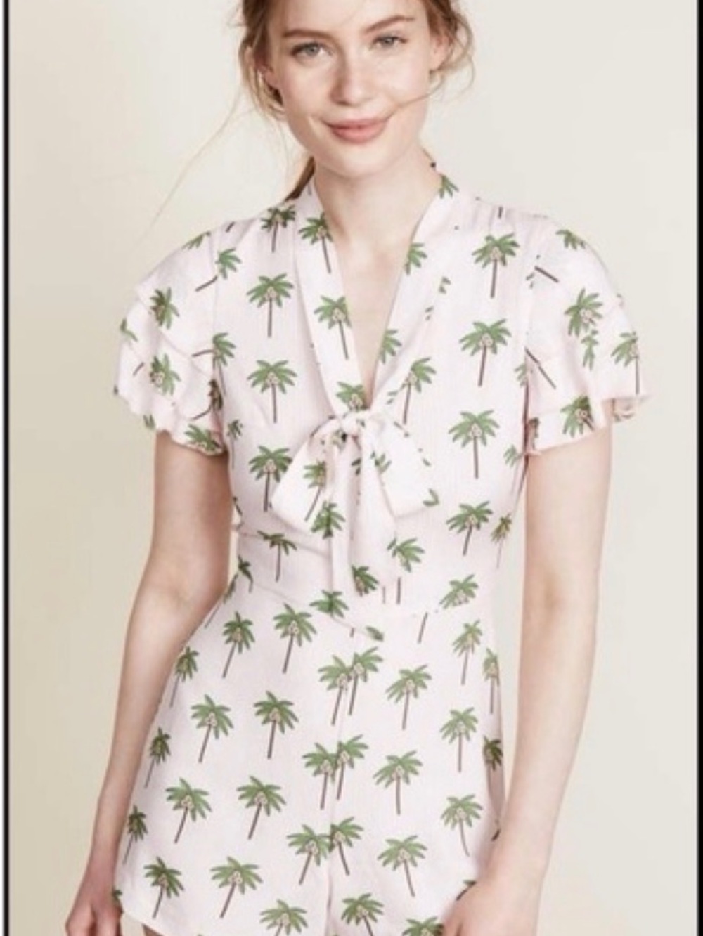 Alice+Olivia Pink PalmTree Romper with Ruffled Shoulders -Sz 2 (see description) - Picture 7 of 7